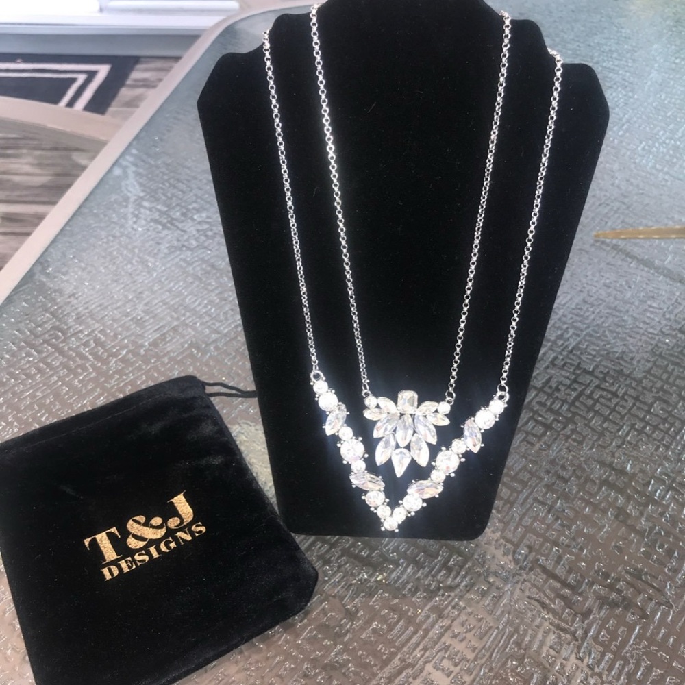 T&J Designs Double Strand Necklace with Floral Crystal Design